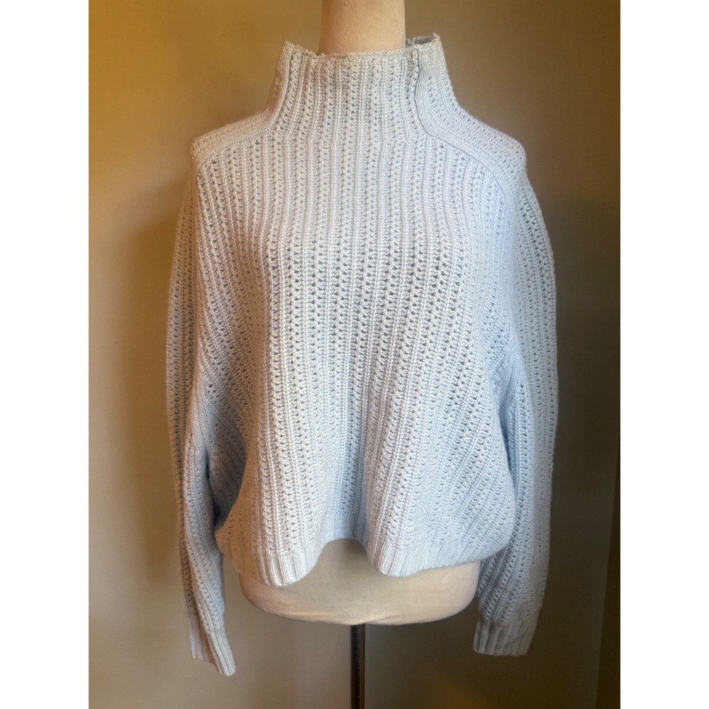 Madewell Merino Wool boho whimsi PointelleStitch Mockneck Sweater Blue Ribbed M - Picture 2 of 7
